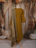 Olive Mustard Yellow Floral Thread Embroidered Design Cotton Straight Cut Salwar Suit with Contrast Dupatta
