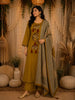 Olive Mustard Yellow Floral Thread Embroidered Design Cotton Straight Cut Salwar Suit with Contrast Dupatta