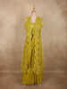 Olive Mustard Yellow Thread Embroidered Design Net Ready To Wear Saree With Over Coat