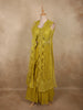 Olive Mustard Yellow Thread Embroidered Design Net Ready To Wear Saree With Over Coat