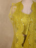 Olive Mustard Yellow Thread Embroidered Design Net Ready To Wear Saree With Over Coat