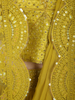 Olive Mustard Yellow Thread Embroidered Design Net Ready To Wear Saree With Over Coat
