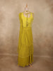 Olive Mustard Yellow Thread Embroidered Design Net Ready To Wear Saree With Over Coat