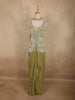 Olive Pistachio Green Floral Beads Embroidered Design Georgette Skirt Top with Choker Dupatta