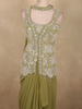 Olive Pistachio Green Floral Beads Embroidered Design Georgette Skirt Top with Choker Dupatta