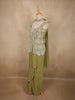 Olive Pistachio Green Floral Beads Embroidered Design Georgette Skirt Top with Choker Dupatta