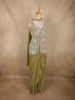 Olive Pistachio Green Floral Beads Embroidered Design Georgette Skirt Top with Choker Dupatta