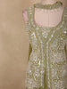 Olive Pistachio Green Floral Beads Embroidered Design Georgette Skirt Top with Choker Dupatta