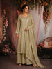 Olive Gold Floral Embroidered Georgette Palazzo Suit with Dupatta