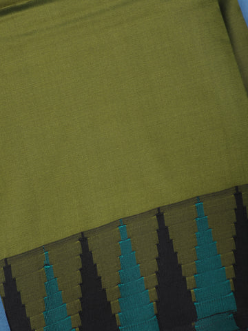 Olive Green Black and Teal Temple Motif Border Soft Silk Saree - Diadem