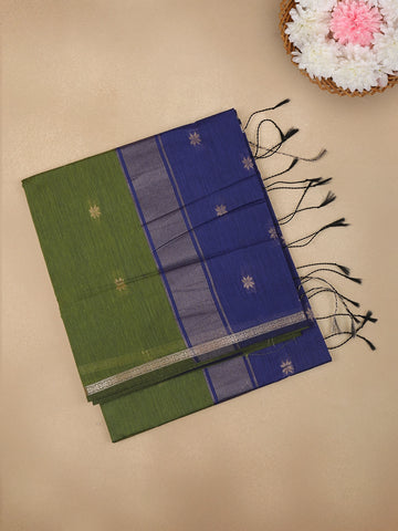 Olive Green Floral Butta Fancy Cotton Saree - Diadem
