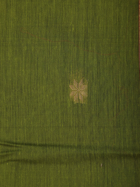 Olive Green Floral Butta Fancy Cotton Saree - Diadem