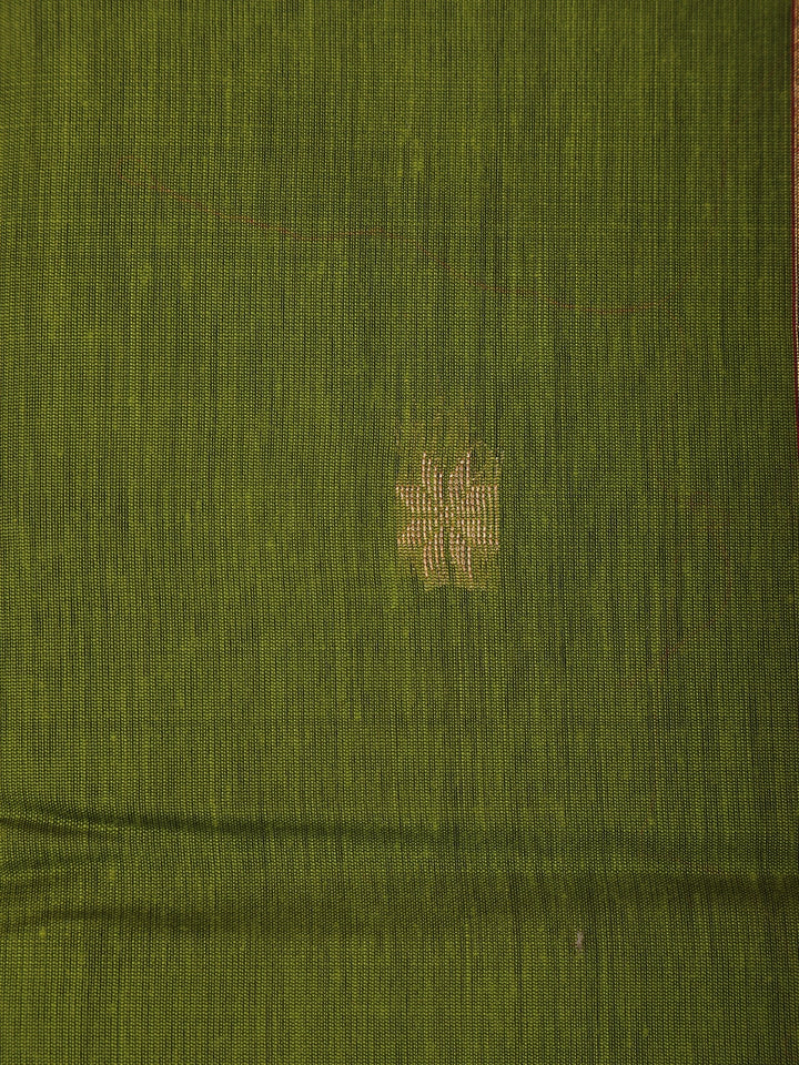 Olive Green Floral Butta Fancy Cotton Saree - Diadem