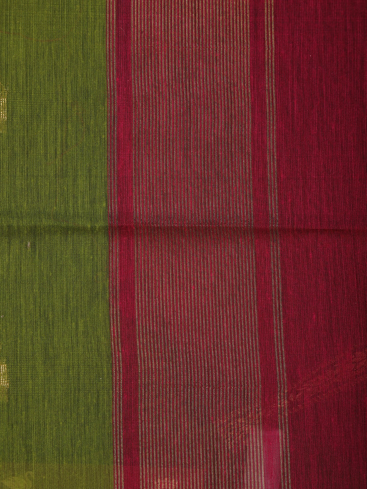 Olive Green Floral Butta Fancy Cotton Saree - Diadem