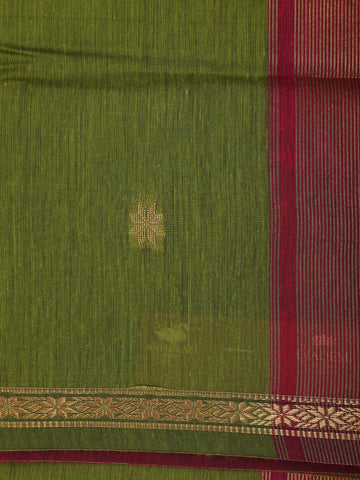 Olive Green Floral Butta Fancy Cotton Saree - Diadem