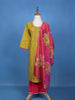 Olive Green Floral Embroidered Cotton Salwar Suit - Diadem