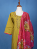 Olive Green Floral Embroidered Cotton Salwar Suit - Diadem