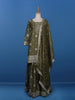 Olive Green Floral Designed Tissue Silk Salwar Suit - Diadem