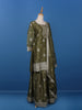 Olive Green Floral Designed Tissue Silk Salwar Suit - Diadem