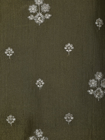Olive Green Floral Designed Tissue Silk Salwar Suit - Diadem