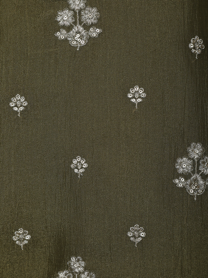 Olive Green Floral Designed Tissue Silk Salwar Suit - Diadem