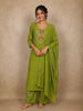 Olive Green Floral Embroidered Cotton Salwar Suit with Dupatta