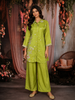 Olive Green Floral Embroidered Design Tissue Salwar Suit