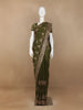 Olive Green Floral Embroidery Chiffon Silk Saree - Diadem
