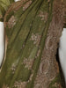 Olive Green Floral Embroidery Chiffon Silk Saree - Diadem