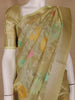 Olive Green Floral Motifs Semi Tissue Saree - Diadem