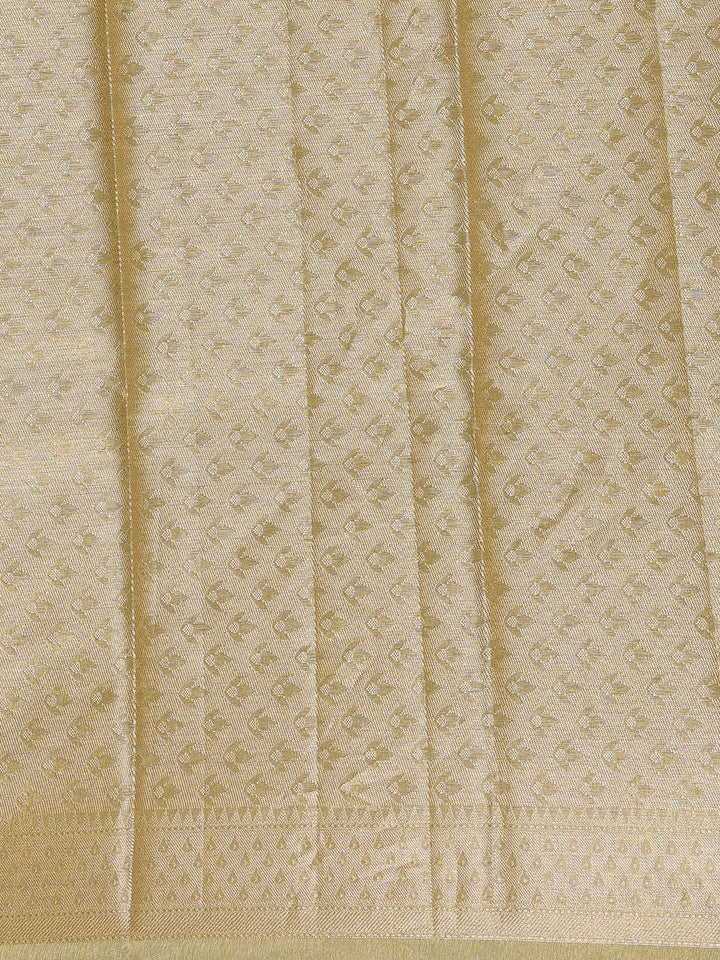 Olive Green Floral Motifs Semi Tissue Saree - Diadem