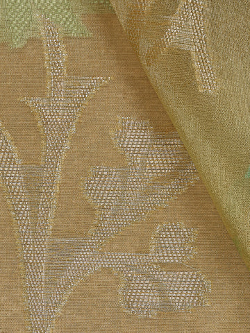 Olive Green Floral Motifs Semi Tissue Saree - Diadem