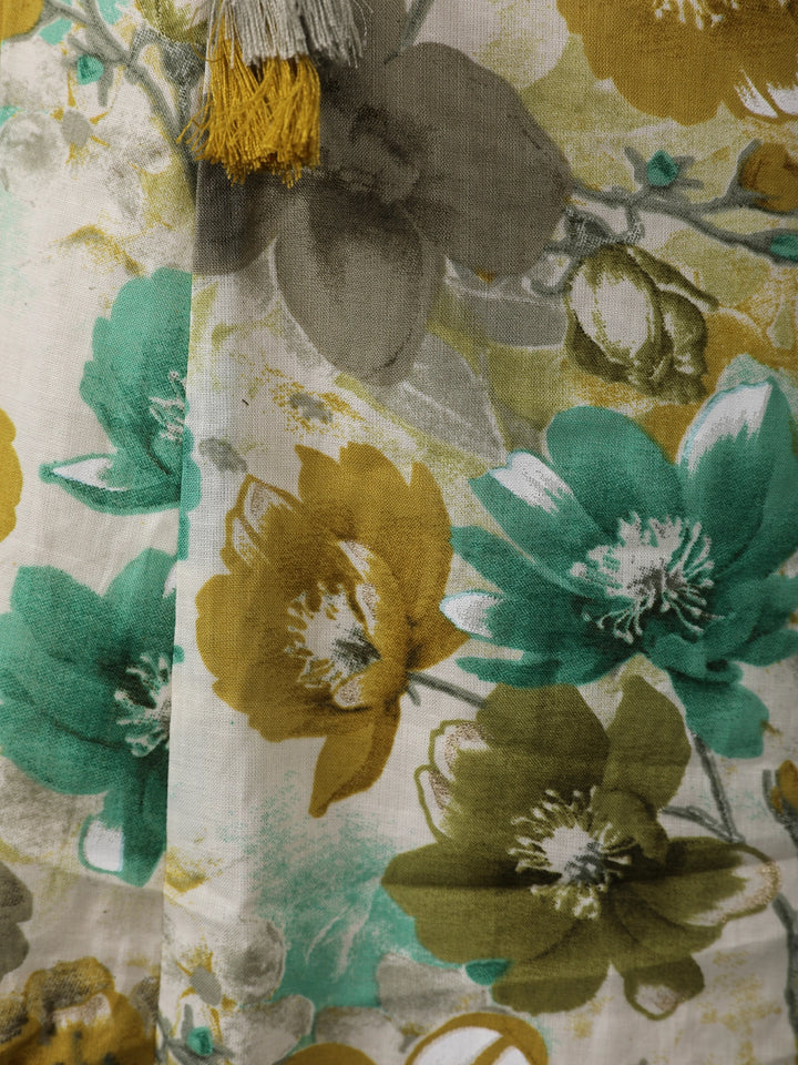 Olive Green Floral Printed Cotton Salwar Suit Set - Diadem