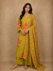 Olive Green Floral Printed Design Cotton Straight Cut Salwar Suit with Dupatta