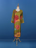 Olive Green Floral Printed Semi Silk Kurti - Diadem