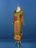 Olive Green Floral Printed Semi Silk Kurti - Diadem