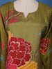 Olive Green Floral Printed Semi Silk Kurti - Diadem