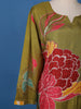 Olive Green Floral Printed Semi Silk Kurti - Diadem