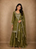 Olive Green Floral Sequins and Zari Embroidered Design Tissue Organza Sharara Suit With Dupatta