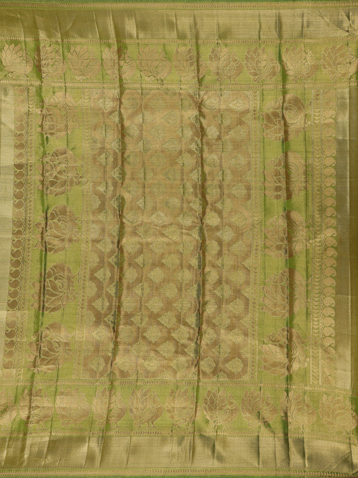 Olive Green Floral Woven Motifs Pure Kanchipuram Tissue Silk Saree - Diadem