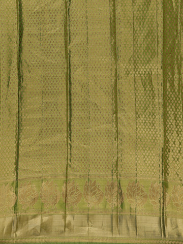 Olive Green Floral Woven Motifs Pure Kanchipuram Tissue Silk Saree - Diadem