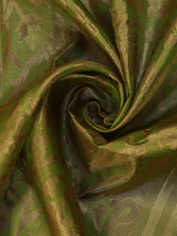 Olive Green Floral Woven Motifs Pure Kanchipuram Tissue Silk Saree - Diadem
