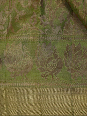Olive Green Floral Woven Motifs Pure Kanchipuram Tissue Silk Saree - Diadem