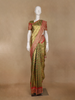 Olive Green Floral woven Banarasi Silk Saree - Diadem