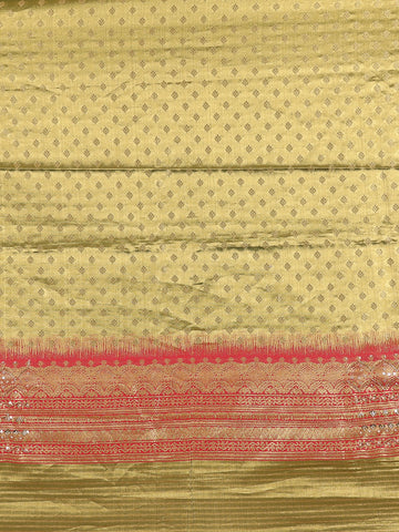 Olive Green Floral woven Banarasi Silk Saree - Diadem