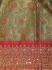 Olive Green Floral woven Banarasi Silk Saree - Diadem