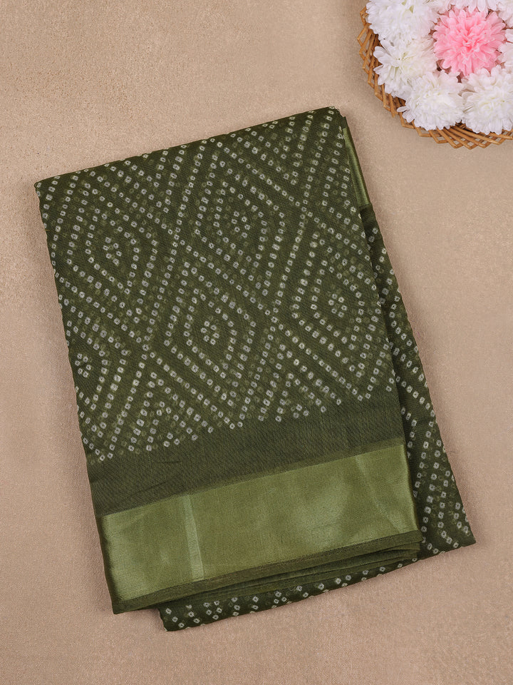 Olive Green Geometric Dotted Designed Fancy Cotton Saree - Diadem