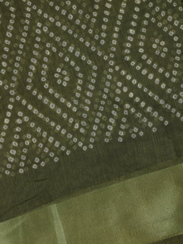 Olive Green Geometric Dotted Designed Fancy Cotton Saree - Diadem