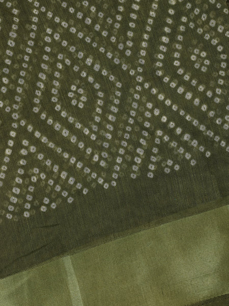Olive Green Geometric Dotted Designed Fancy Cotton Saree - Diadem