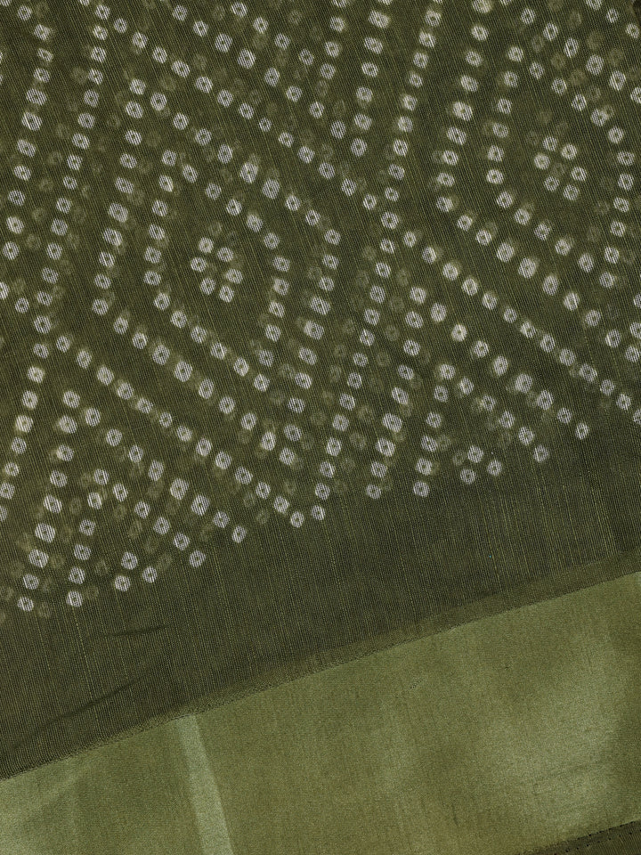 Olive Green Geometric Dotted Designed Fancy Cotton Saree - Diadem